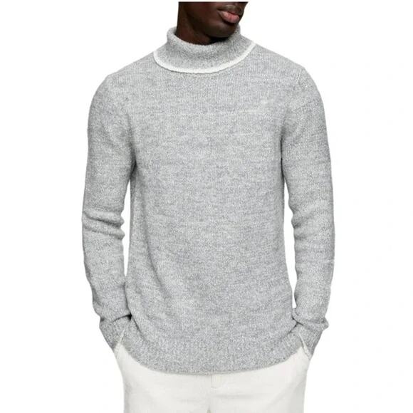 Topman Men's Tipped Roll Neck Sweater Large Heather Gray NEW Turtleneck Modern - Picture 1 of 8